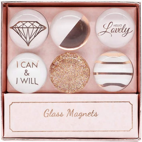 MEI YI TIAN Rose Gold Round Glass Fridge Magnets, 30mm (1.18") - 6pcs Pack for Decorative Use