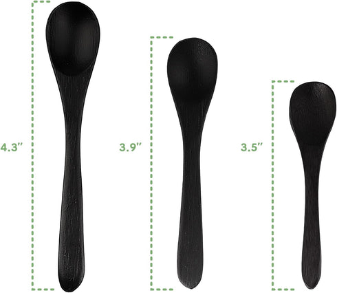 BambooMN Mini Black Salt Spoon/Tiny Wooden Spoons for Spices, 30pcs Oval 4.3"