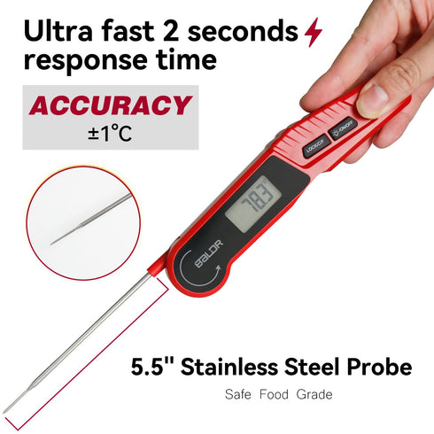 BALDR Meat Thermometer, Instant Read Digital Food Thermometer, Waterproof Probe for Outdoor Grill Cooking