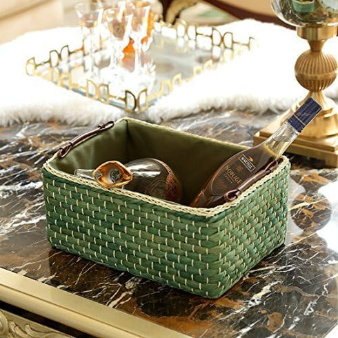 Kingwillow Large Woven Maize Storage Bins for Drawers (Green)