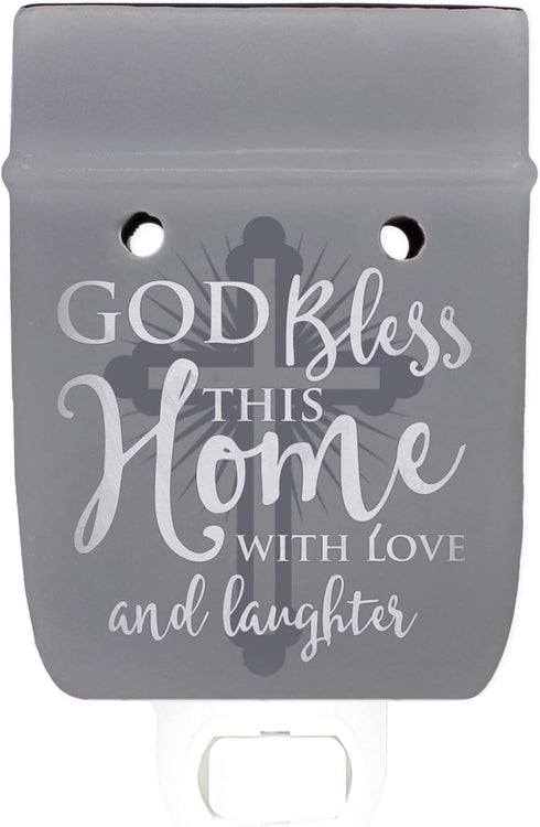 Elanze Designs God Bless This Home with Love, Grey Stoneware Electric Plug-in Wax Tart Warmer