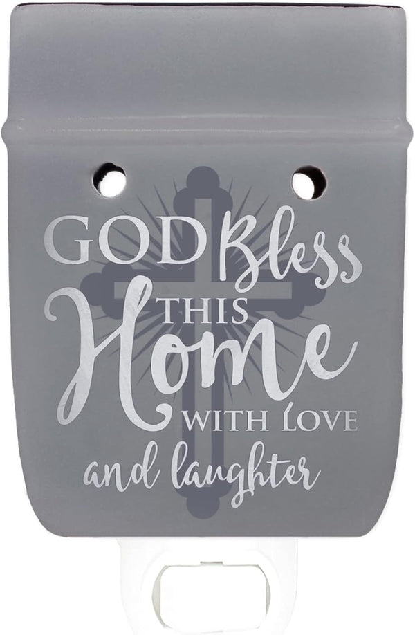 Elanze Designs God Bless This Home with Love, Grey Stoneware Electric Plug-in Wax Tart Warmer