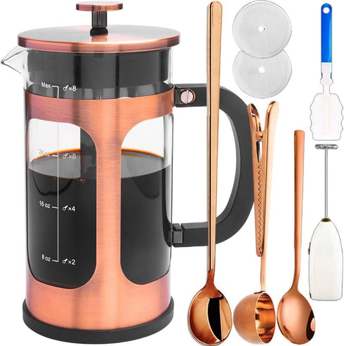 French Press Coffee Maker, 8 cups, 34 oz, 304 Stainless Steel with 4 Filter Screens, Heat Resistant Borosilicate Glass