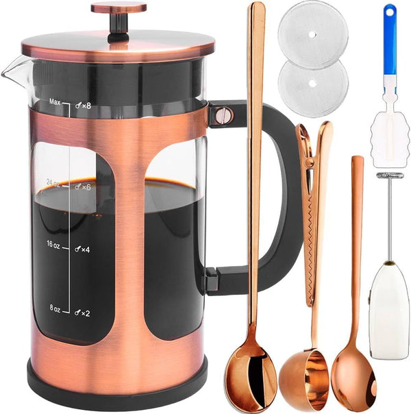 French Press Coffee Maker, 8 cups, 34 oz, 304 Stainless Steel with 4 Filter Screens, Heat Resistant Borosilicate Glass