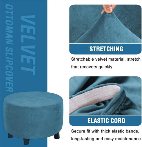 XJHKG M(24-29in)) Ottoman Slipcovers Velvet Round Sofa Stretch Bedroom Furniture Footstool Protect Covers (Color :