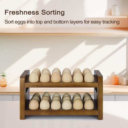 Uibyriy Countertop, 2-Tier 36 Countertop Egg Holder Wooden Egg Holder for Eggs, Wooden with Carry Handle for Chicken