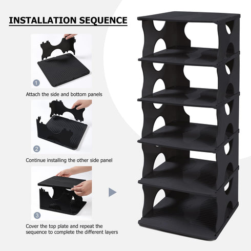 6-Tier Thickened Shoe Rack, Stackable Storage Organizer for Bedroom Entry, Adjustable Rack, Shoe Slots Shelf, Easy