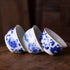 Chinese Handmade Kungfu Tea Cup 60 ml, Blue and White Bone China Tea Cups Set of 3