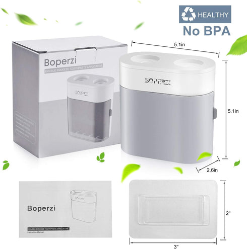 Boperzi Toothbrush Holder Wall Mounted, Toothpaste Dispenser Gray Dustproof Cover for Shower Bathroom Set