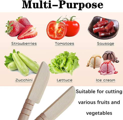3 Pcs Wooden Kids Knife Safe Toddler Knife, Child Kitchen Tools for Cooking, Cutting Veggies, Fruits, Salad, Cake