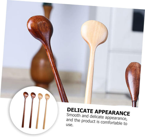 BESTOYARD 4pcs Wooden Mixing Spoons, Long Handle Honey Wooden Spoons for Eating, Non-Stick
