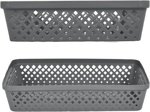 Glad Plastic Storage Basket Set - 3 Pack Large Organizers for Kitchen Pantry, Bathroom, and Drawer Trays, Grey