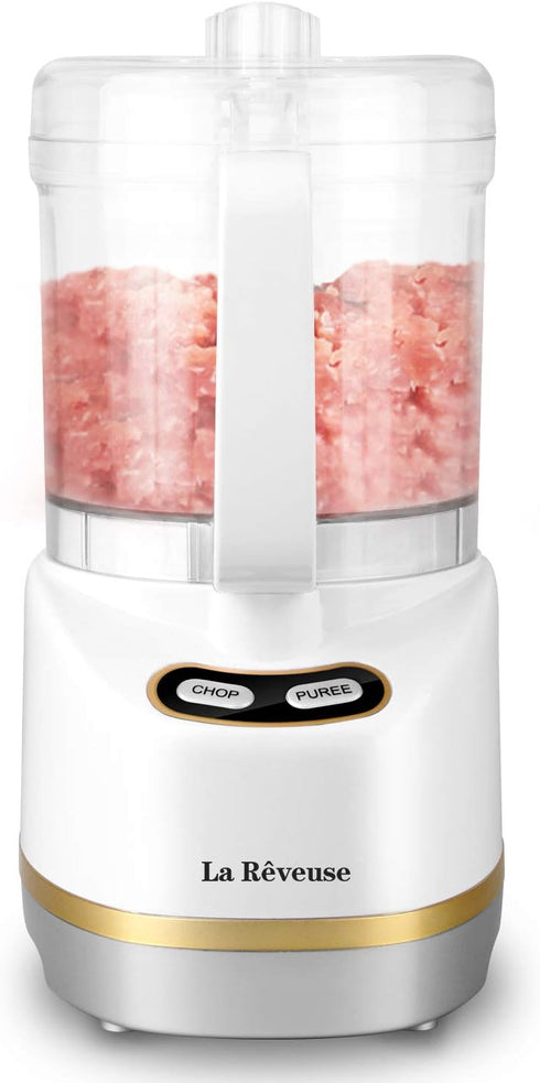 La Reveuse Electric Mini Food Processor Small Chopper 200 Watts 2-Cup Prep Bowl for Mincing Chopping Grinding Blending Pureeing (White) by La Reveuse