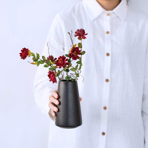 Matte Black Flower Vase, 6" Small Modern Ceramic Vase for Flowers, Minimalist Farmhouse Boho Centerpieces Decor
