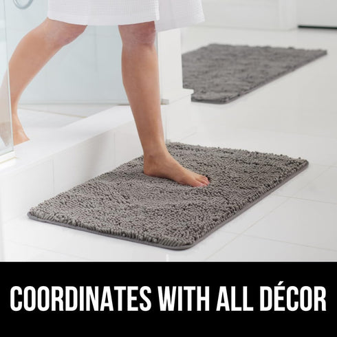 Gorilla Grip Bathroom Rug Sets - Soft Chenille 2 Piece Area Rugs, 30"x20" Carpet, Toilet Base Mat, Grey
