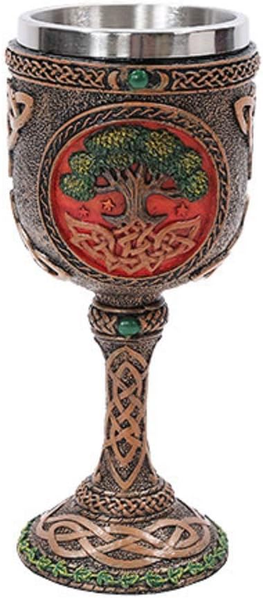 Pacific Trading Tree of Life Wine Goblet, Made of Polyresin with Stainless Steel Rim