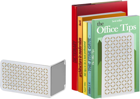 Acrimet Metal Bookends, Heavy Duty Non-Skid Book Stand, 6-7/8" H x 4" W x 4-1/2“ D, 1 Pair, White with Gold