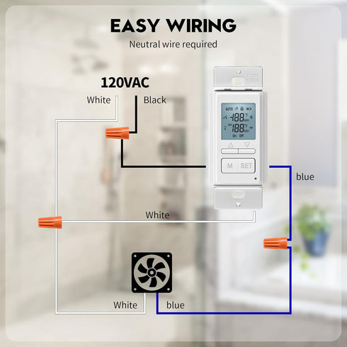New 2024! Humidity Sensor Switch, Ortis in-Wall Bathroom Fan Control Switch with Separate Sensor, 328 ft Range