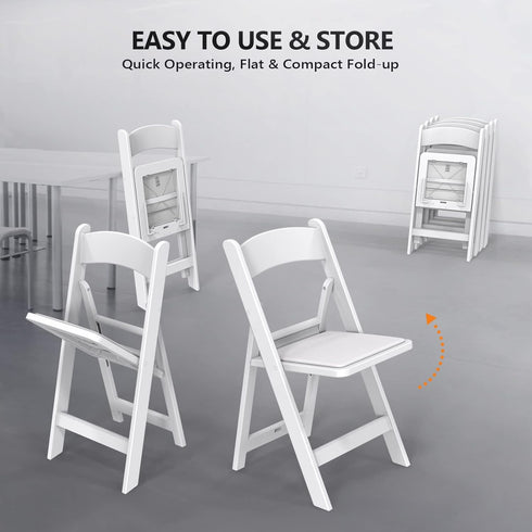 Set 1, (1, VINGLI White Resin Folding Chair with Padded Cushion, of Plastic Foldable Seat for Indoor & Outdoor Use