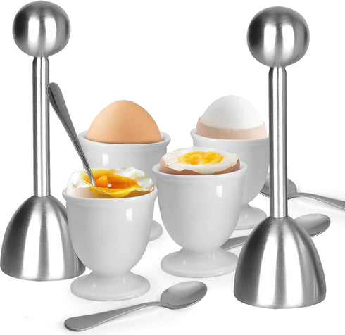 vibedor Egg Cups and Egg Cracker Set for Soft Boiled Eggs, 2 Stainless