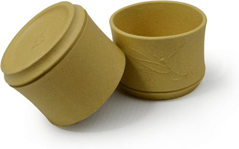 Teacup 80ml Chinese Clay Zisha Kungfu Cup, 2pcs Anaglyph Bamboo (Yellow Duan)