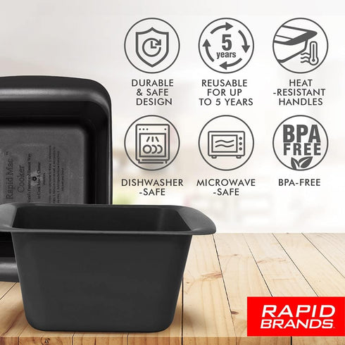 Rapid Mac Cooker | Microwave Macaroni & Cheese in 5 Minutes | Dishwasher-Safe, BPA-Free (Blue & Orange, 2-Pack)