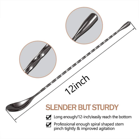 12 Inches Mixing Spoon, Stainless Steel Spiral Pattern Bar Spoon for Cocktail Shaker Tall Cups