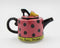 6 1/2 Inch Teapot, Pink and Black Polka Dot with High Heel Top Lid