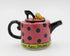6 1/2 Inch Teapot, Pink and Black Polka Dot with High Heel Top Lid