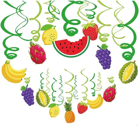 30Ct Tutti Frutti Hanging Swirl Decorations, Tropical Fruit Party Supplies for Summer Birthday Luau