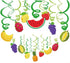 30Ct Tutti Frutti Hanging Swirl Decorations, Tropical Fruit Party Supplies for Summer Birthday Luau