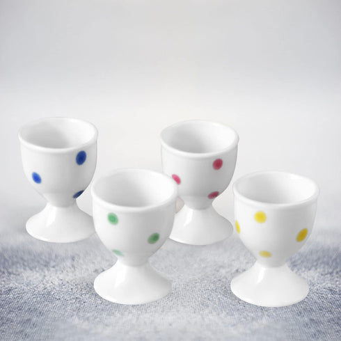 Cinf Ceramic Polka Dots Egg Cup Gift Set of 4 Porcelain Holder Breakfast Boiled Cooking Tools Stable Easy to Clean Childhood Memories Table Decoration Kitchen
