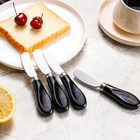 AISBUGUR 4 Pack Butter Spreader Knife, Stainless Steel with White Porcelain Handle, Black