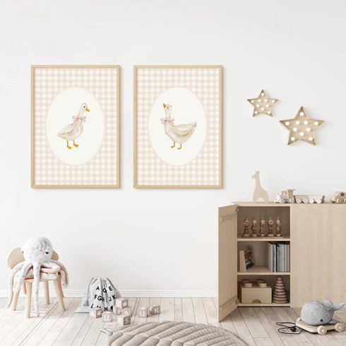 Olctedo 12x16x2 Inch Nursery Goose Wall Art Girl Coquette Canvas Wall Decor Baby Room Wall Art Pink Bow Pictures