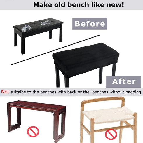 SINOSSO Soft Velvet Piano Bench Cover, Rectangle Stretch Washable Stool Protector, (20"-26.5") L x (11.8"-15.7") W,