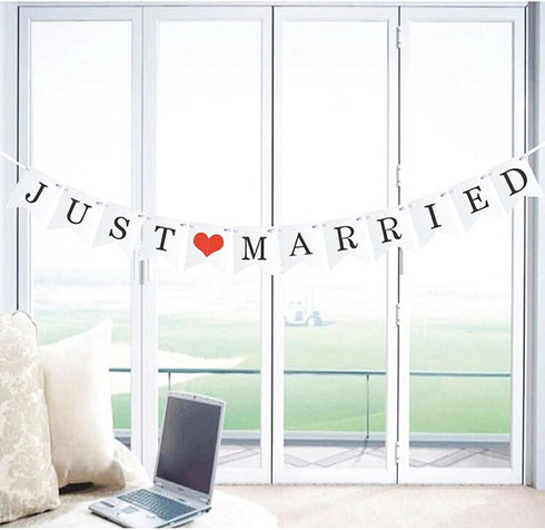 JUST Married Wedding Banner Set - Decorations for Reception, Bridal Shower & Engagement Photo Prop