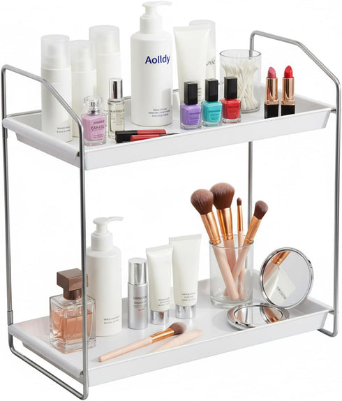 2 Tier Bathroom Organizer Countertop,Vanity Organizer,Tool-Less Installation Vanity Shelf Small Plastics Countertop
