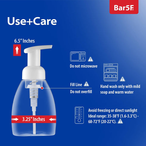 Bar5F Foaming Soap Dispenser Pump Bottle, 8.5-Ounce, Pack of 2 for Dr. Bronner's Castile Soap