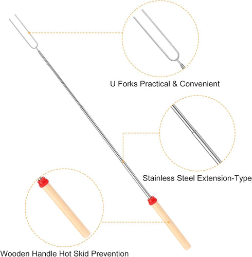 8 PCS Marshmallow Roasting Sticks, 32 Inch Telescoping Smores Sticks for Open Fire Pit, BBQ Skewers for Campfire