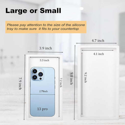 White Small Bathroom Tray, Silicone Vanity Tray for Soap Dish, Sponge Holder, Kitchen Sink Organizer for Countertop