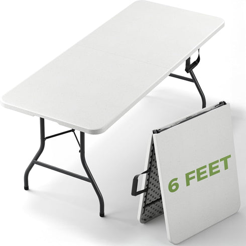 Folding Table, 6 FT Foldable Plastic Table with Carrying Handle, Heavy Duty