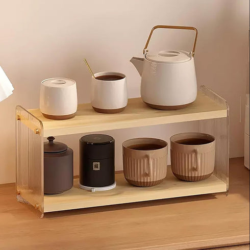 LiTY 2 Countertops, Coffee Station Organizer Tier Acrylic Home Storage Mugs Hooks for Kitchen Coffee Bars, for Placing