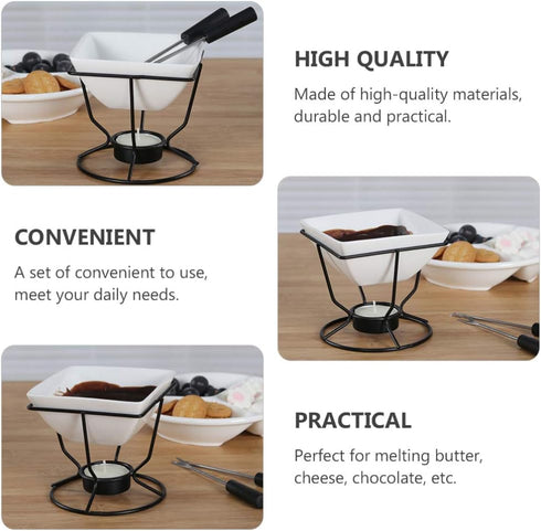 YARNOW Ceramic Butter Warmer Fondue Pot with Tealight Candle, Chocolate Melt Pot for Cheese and Chocolate