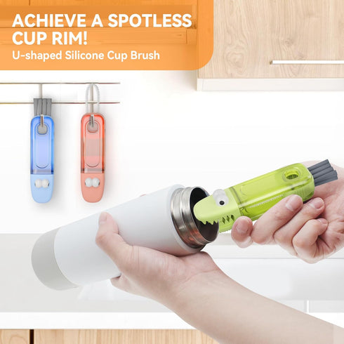 3 in 1 Cup Lid Gap Cleaning Brush Set, Multifunctional Bottle Cleaning Brush, Silicone Cup Lid Gap Cleaner, Home Kitchen Crevice Cleaning Brush Tools (3Pcs, Green) by Nodirz