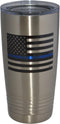 Rogue River Tactical 20 Oz. Travel Tumbler Mug Cup w/Lid, Thin Blue Line Flag, Vacuum Insulated Law Enforcement Gift