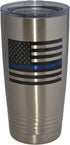 Rogue River Tactical 20 Oz. Travel Tumbler Mug Cup w/Lid, Thin Blue Line Flag, Vacuum Insulated Law Enforcement Gift