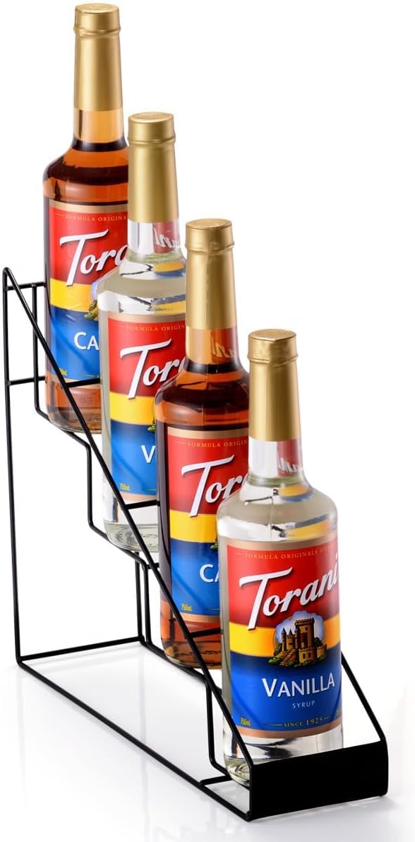 Coffee Syrup Rack for Coffee Bar Accessories, Organizer Holds 4 Bottles, Fits with Torani and Monin Syrup