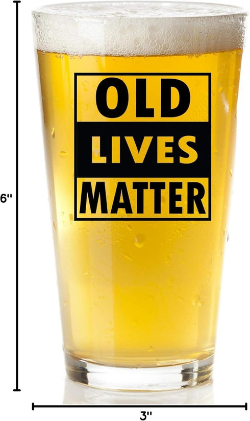 COOL AF Old Lives Matter Beer Glass - 16 Oz Funny Scratch Resistant Glass - Gag Gifts for Men, Birthday or Father’s Day