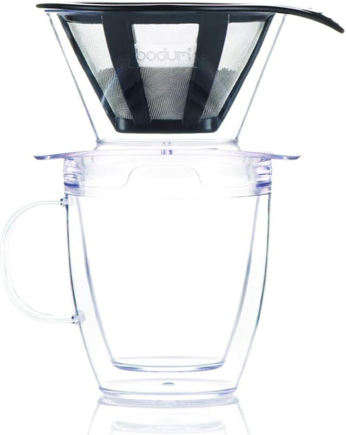 Bodum 12oz Pour Over Coffee Dripper Set - BPA-Free Plastic, Clear, with Double Wall Mug and Reusable Filter