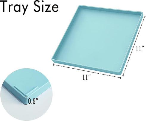 11 Inch Blue Square Plastic Tray - Organizer Tray for Bathroom Vanity, Dresser, Coffee Table, Nightstand | Decorative